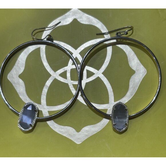 Kendra Scott Elora Gold Statement Earrings In Gold With Gray Cats Eye Stone - Picture 2 of 5